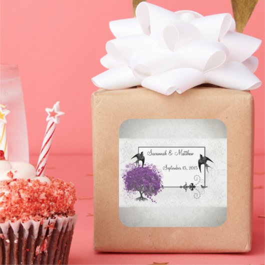 Sticker Carré Mariages de feuilles d'arbre du coeur pourpre (Fête)