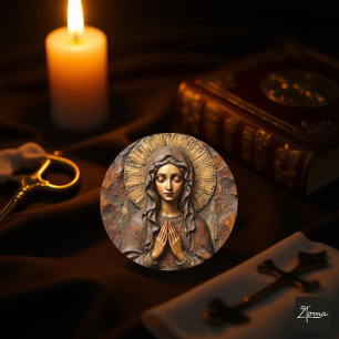 Sticker Carré Marie en bois sculptée avec dévotion