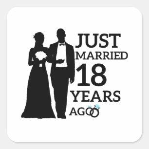 Sticker Carré Marié Il Y A 18 Ans, Couple Du 18E Anniversaire
