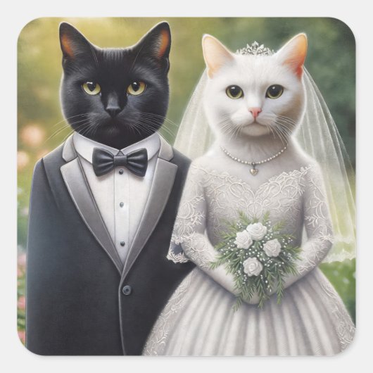 Sticker Carré Mariée et mari chat (Devant)