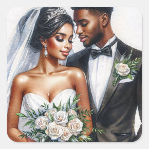 Sticker Carré Mariée et  Mariage afro-américaine