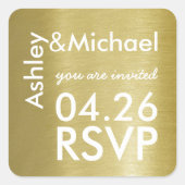 Sticker Carré Mariée et marié faux or mariage rsvp (Devant)