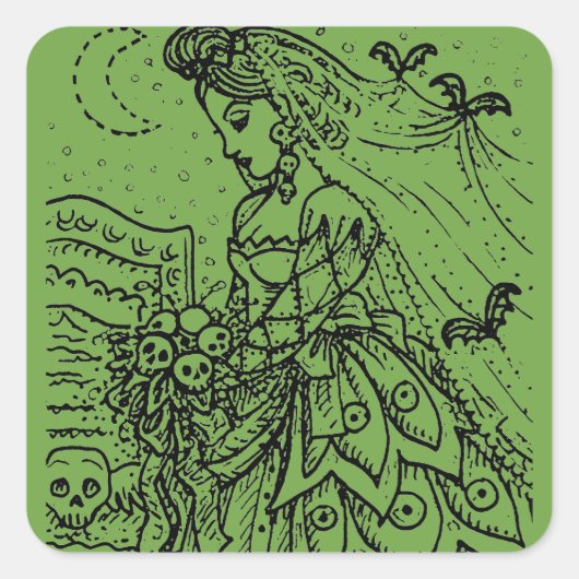 STICKER CARRÉ MARIÉE GOTH D'HALLOWEEN, CHAUVES-SOURIS, VOILE, BO (Devant)