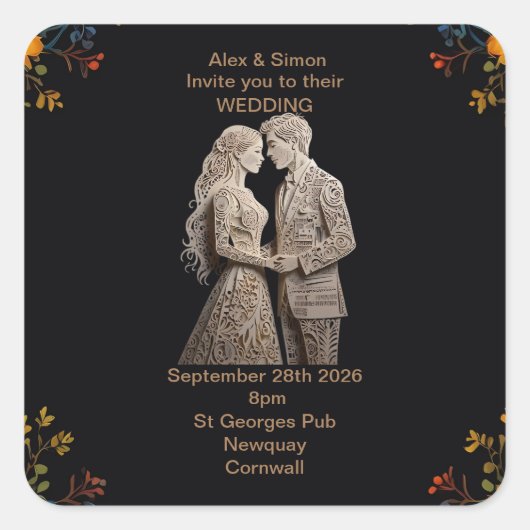 Sticker Carré Mariée & Jeune marié Royal Classic (Devant)