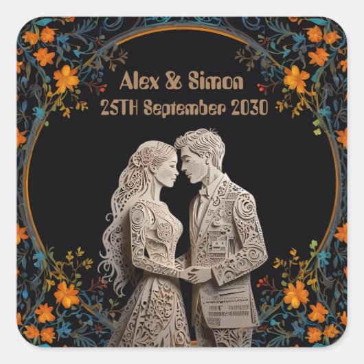 Sticker Carré Mariée & Mari Royal Classic (Devant)