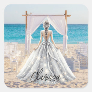 Sticker Carré Mariée Mariage Jour Plage Mariage Fancy Gown