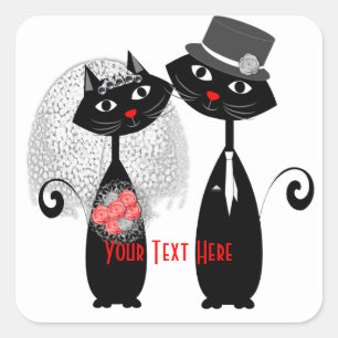 Sticker Carré Mariée mignonne   Chats Mariages Groom Personnalis