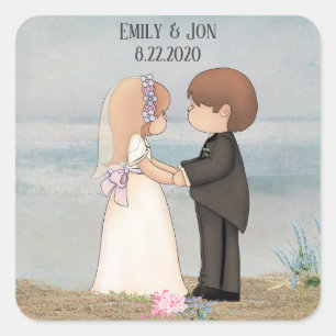 Sticker Carré mariée mignonne et mariée sur la plage