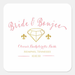 Sticker Carré Mariée Personnalisée Boujee Diamant Enterrement de