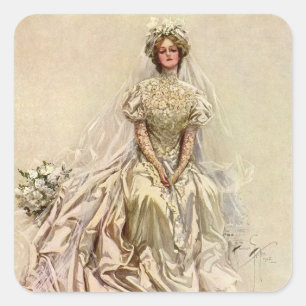 Sticker Carré Mariée victorienne vintage, portrait de mariage an