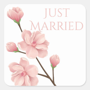 Sticker Carré Mariés Fleurs De Cerisier Rose De Mariage