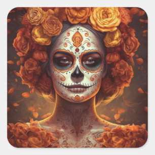 Sticker Carré Marigold Catrina Jour des Morts