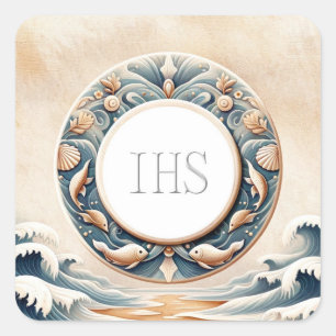 Sticker Carré Marine Art Style Eucharistique Communion Hôte
