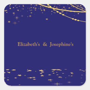 Sticker Carré Marine bleu avec étoiles or double joint anniversa