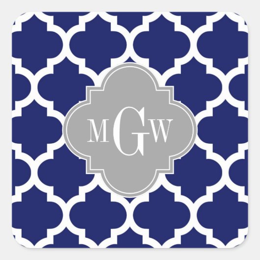 Sticker Carré Marine Bleu Marocain #5 Gris 3 Monogramme initial (Devant)