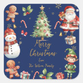 Sticker Carré Marine Bleu Noël Père Noël Elf Snowman Pain d'épic (Devant)