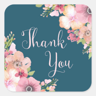Sticker Carré Marine Bleu Rustique Floral Merci Favoriser les ét
