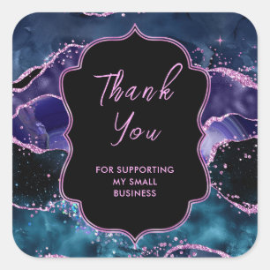 Sticker Carré Marine Bleu violet Océan Agate Merci d'affaires