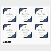 Sticker Carré Marine Blue Agate Première Sainte Communion Merci (Feuille)