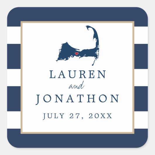 Sticker Carré Marine Blue Centerville Cape Cod Carte Mariage Fav (Devant)