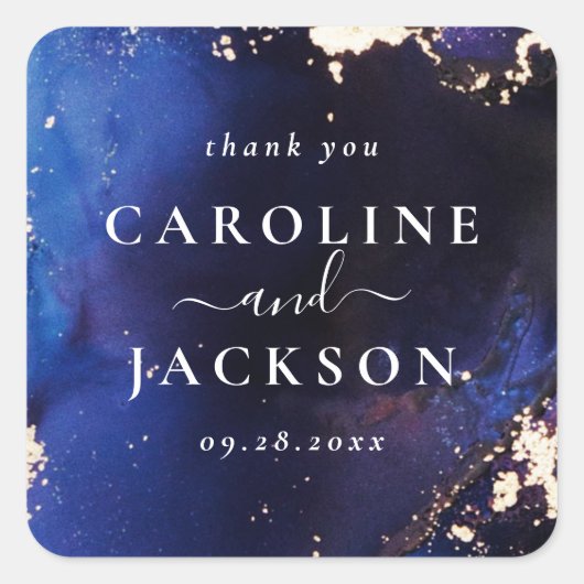 Sticker Carré Marine Blue Gold Galaxy Mariage Favor (Devant)