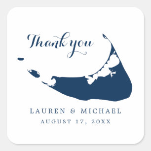 Sticker Carré Marine Blue Nantucket Island Carte Réception de ma