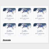 Sticker Carré Marine Blue Silver Floral 80e fête d'anniversaire (Feuille)