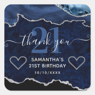 Sticker Carré Marine Blue & Silver Parties scintillant Marbre Ag