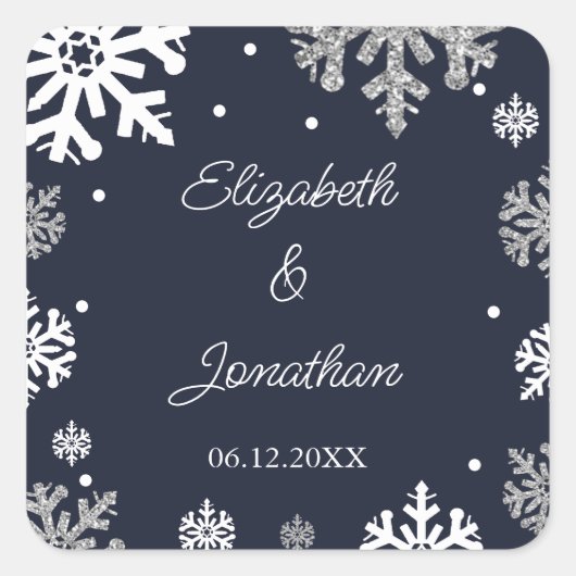 Sticker Carré Marine Blue Snowflakes Mariage d'hiver (Devant)