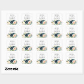 Sticker Carré Marine & Dusty Blue Blush Rose Floral (Feuille)
