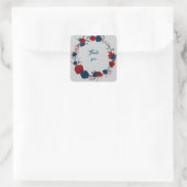 Sticker Carré marine & fleurs rouges gris feuille couronne merci (Sac)