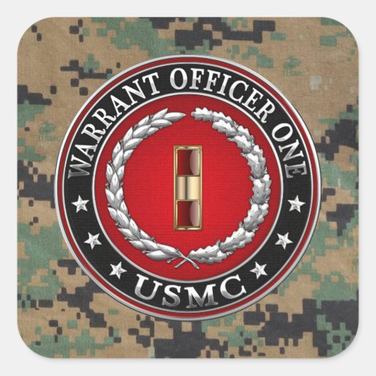Sticker Carré Marines des États-Unis : Adjudant un (USMC WO-1) [ (Devant)