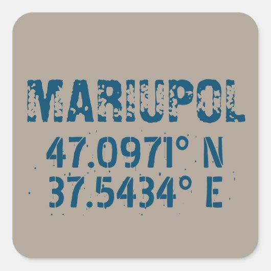 Sticker Carré Marioupol Ukraine Latitude & Longitude Distressed (Devant)