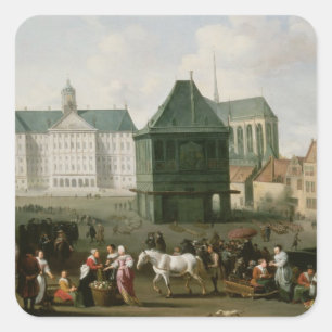 Sticker Carré Market Scene before the Dam Palace, Amsterdam