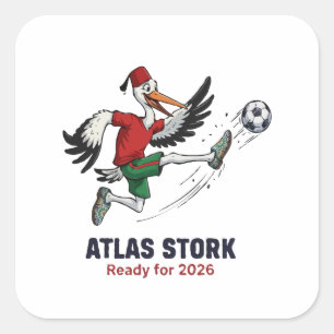 Sticker Carré Maroc 2026 Atlas Stork Mascotte de Football – Spor