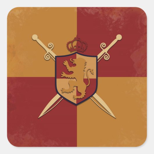 Sticker Carré Maroon & Gold Royal Knight Griffin Shield Fête (Devant)