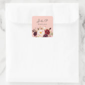 Sticker Carré Marsala de Bourgogne et Monogramme floral clair ro (Sac)