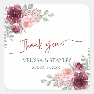 Sticker Carré Marsala de Bourgogne rustique et Mariage floral ro