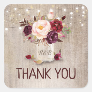 Sticker Carré Marsala Fleurs Mason Jar Merci Mariage rustique