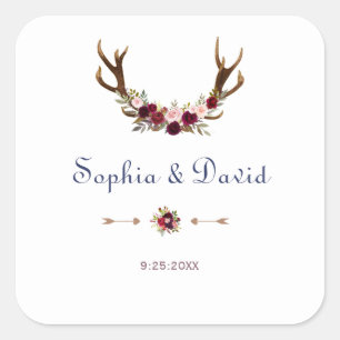 Sticker Carré Marsala Floral Antlers Mariage de automne bleu mar