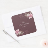 Sticker Carré Marsala Maroon Floral Aquarelle Mariage (Enveloppe)