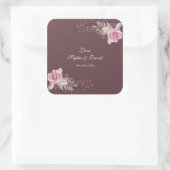 Sticker Carré Marsala Maroon Floral Aquarelle Mariage (Sac)
