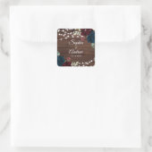 Sticker Carré Marsala & Navy Mariage en bois rustique (Sac)