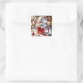 Sticker Carré Marshmallow Snowman Dans Chocolat Chaud (Sac)