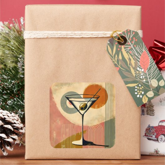 Sticker Carré Martini d'art moderne du milieu du siècle (vacances)