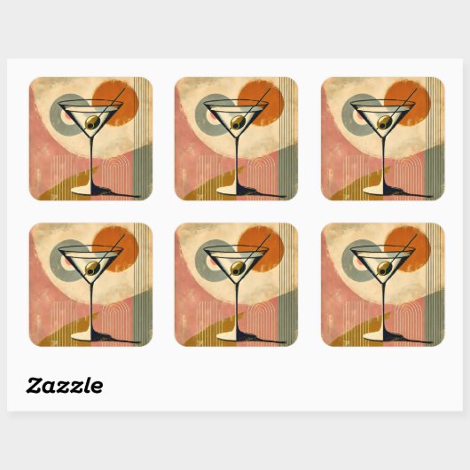 Sticker Carré Martini d'art moderne du milieu du siècle (Feuille)