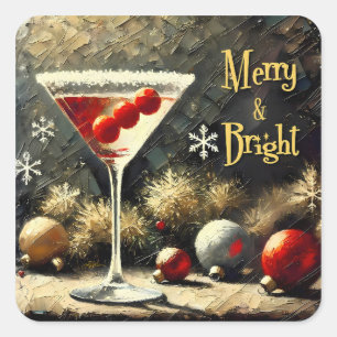Sticker Carré Martini de Noël aux triples cranberries Rétro 50