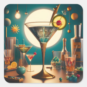 Sticker Carré Martini futuriste à circuit imprimé atomique