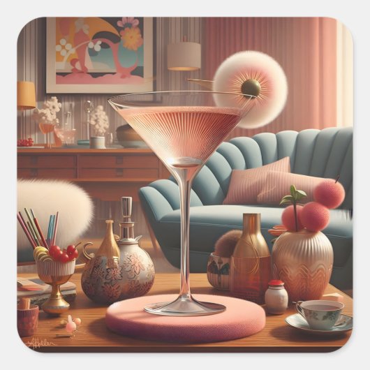Sticker Carré Martini Futuriste Atomique à la Fleur de Cerisier (Devant)