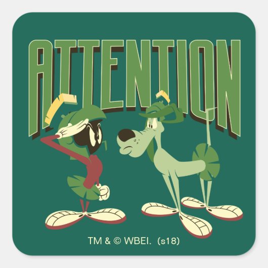 Sticker Carré MARVIN THE MARTIAN™ & K-9 "Attention" (Devant)